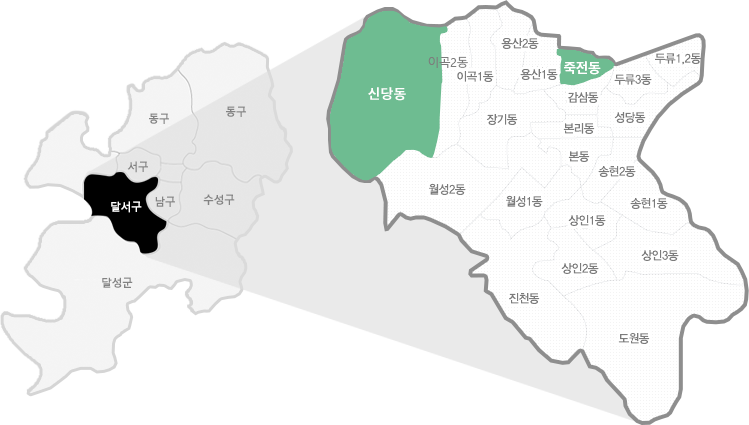 대구광역시 달서구 - 신당동, 죽전동 지역 확대 지도